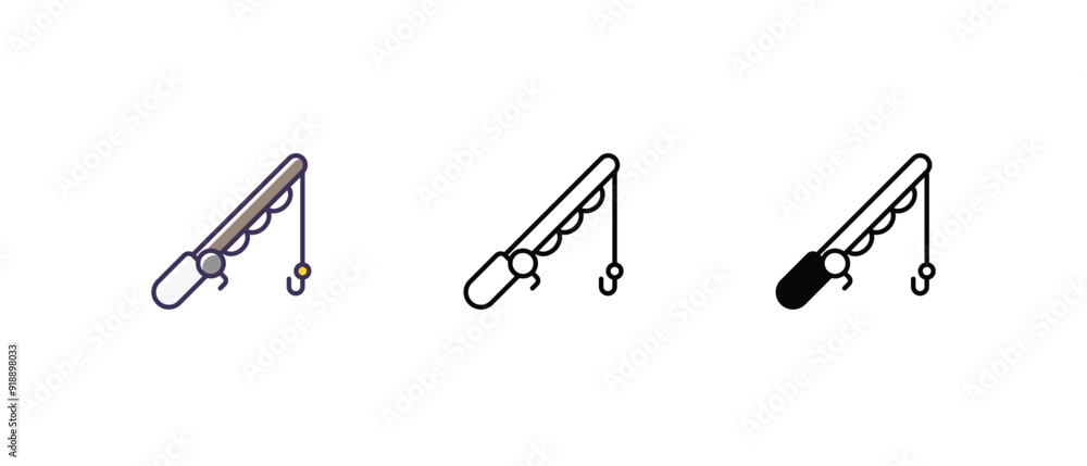 Fishing Rod Icons set thin line and glyph vector icon illustration Fishing Rod Icons set thin line and glyph vector icon illustration