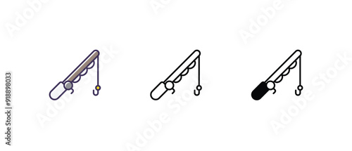 Fishing Rod Icons set thin line and glyph vector icon illustration