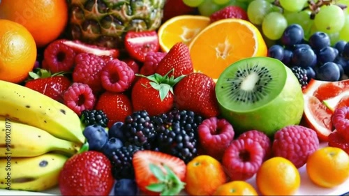 a colorful fruit platter, full of vitamins and nutrients, High quality HD 4K video clips 