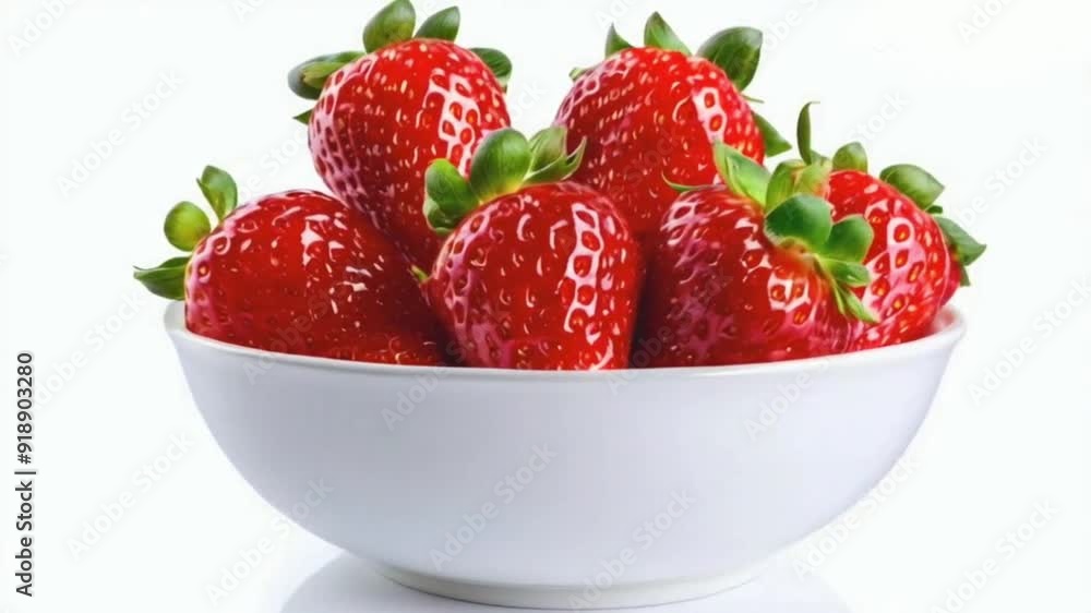Fresh ripe delicious strawberries in a white bowl on a transparency background High quality HD 4K video clips Fresh ripe delicious strawberries in a white bowl on a transparency background High quality HD 4K video clips