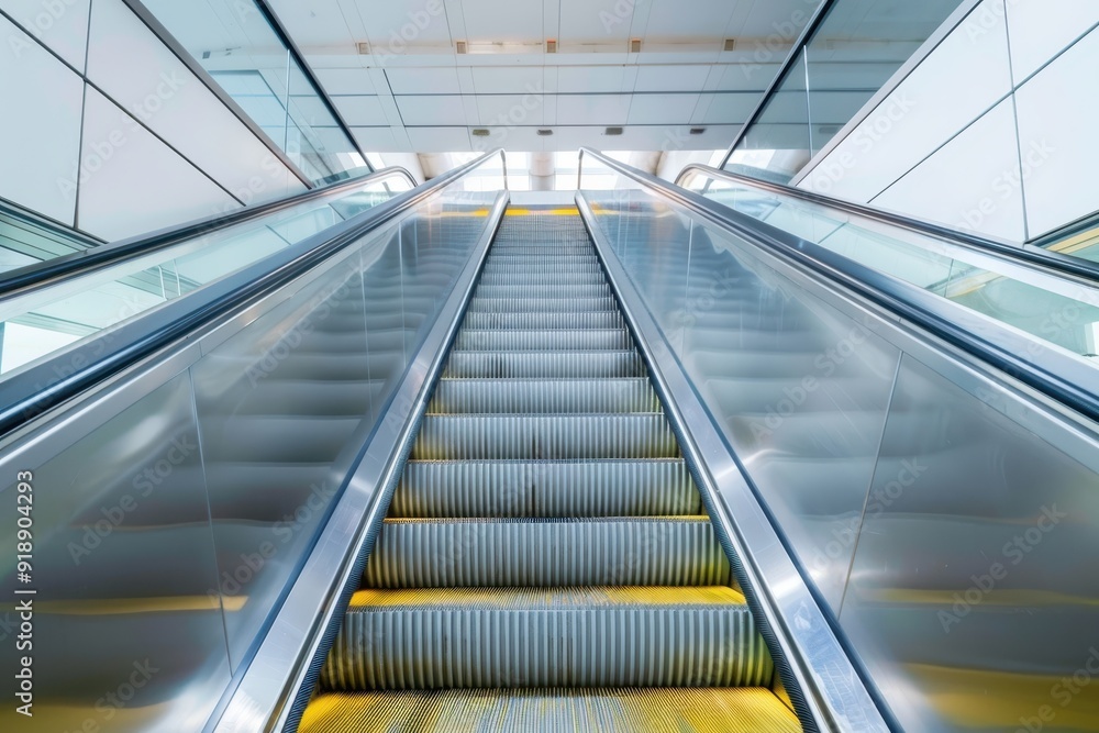 Underground escalator moving upward Close up view from top Underground escalator moving upward Close up view from top