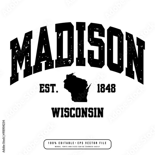 Madison text effect vector. Editable college t-shirt design printable text effect vector photo