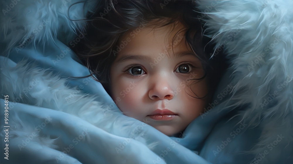 A charming image of a baby nestled under a fluffy A charming image of a baby nestled under a fluffy