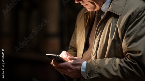 A close-up view of a man checking notifications on his mobile smart phone