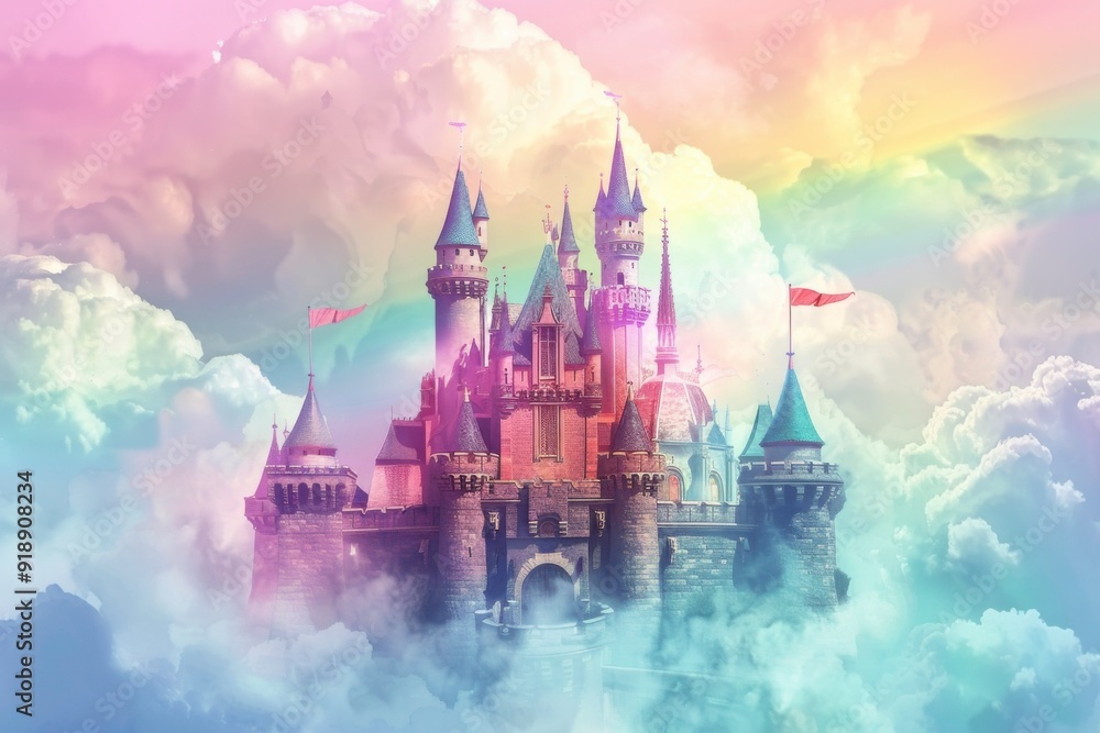 Naklejka premium Enchanting fairytale scene with magical castle towers and breathtaking views
