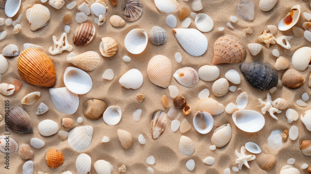 Fototapeta premium Close-up view of fine beach sand with tiny shells