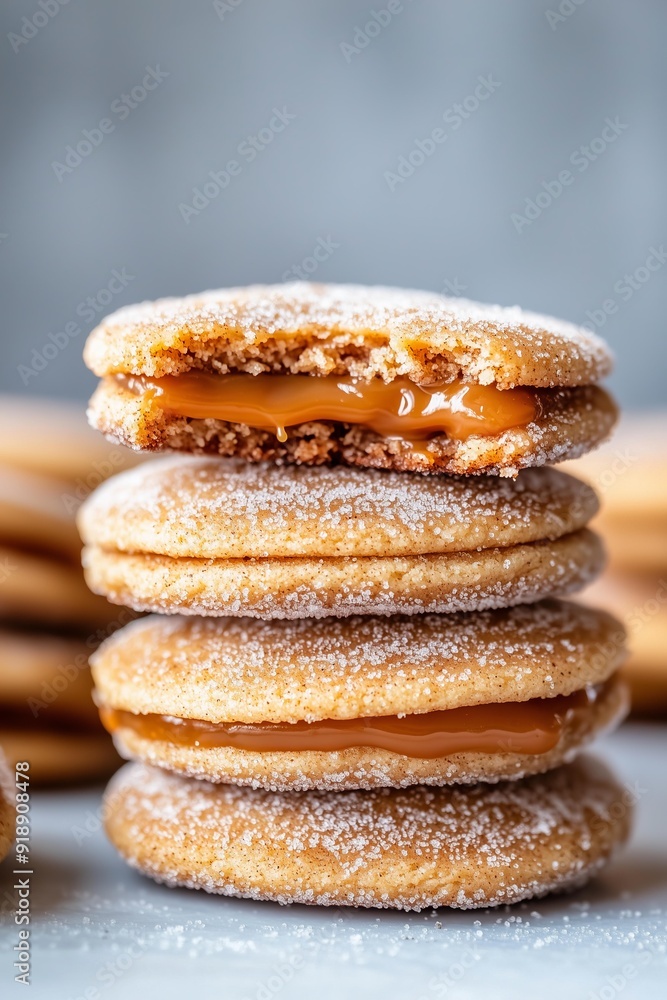 stack of cinnamon sugar coated cookies filled with a rich, caramel like dulce de leche spread stack of cinnamon sugar coated cookies filled with a rich, caramel like dulce de leche spread