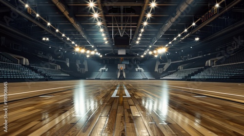 Empty Basketball Stadium with Lights