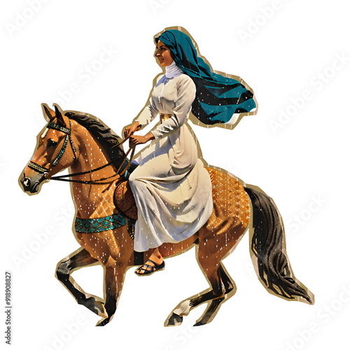 human riding horse on white background