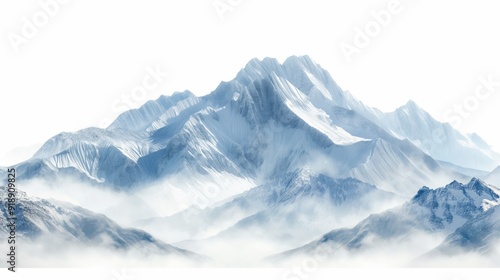 Snow mountains landscape isolated on white or transparent