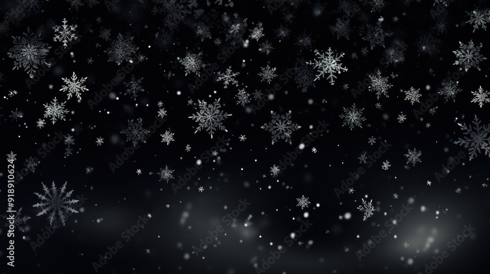 Snowflakes drifting softly in the air with a stark Snowflakes drifting softly in the air with a stark