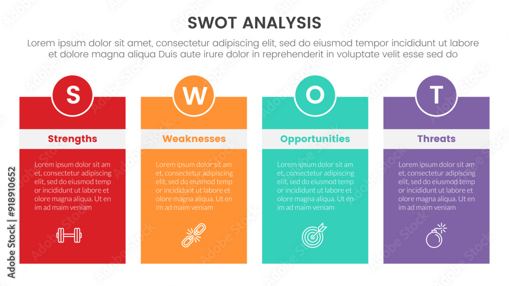 swot analysis concept infographic template banner with box table with ...