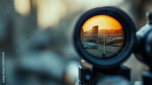 Sniper Scope Focuses on Distant Target: A Close-Up View photo