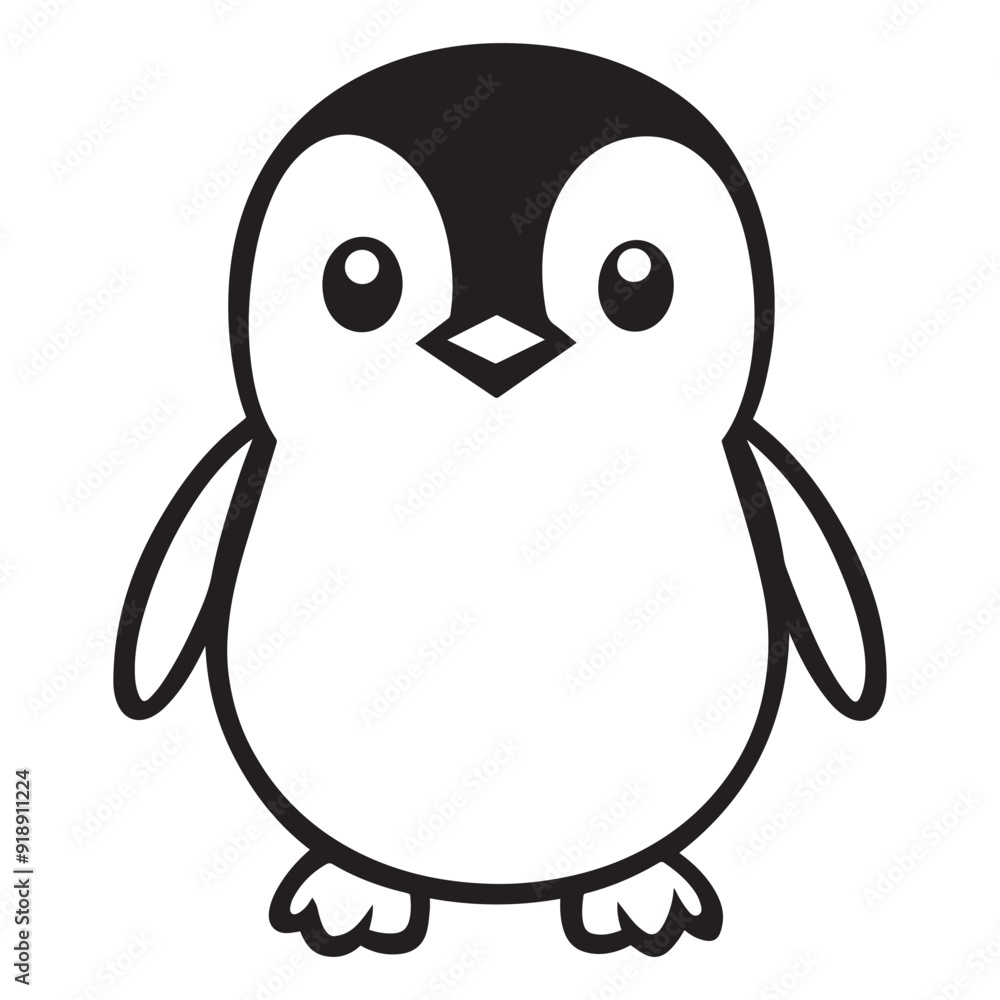 Penguin Outline Design, Penguin Clipart, Cute Penguin illustration in black and white Penguin Outline Design, Penguin Clipart, Cute Penguin illustration in black and white
