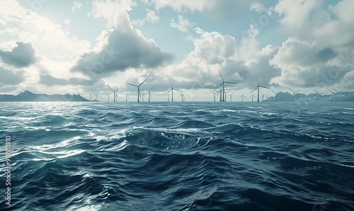 Floating wind farm on the open sea photo