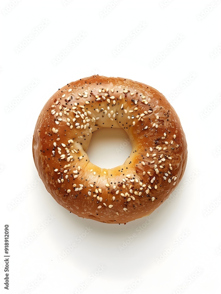 Freshly Baked Sesame Seed Bagel on Plain White Background Freshly Baked Sesame Seed Bagel on Plain White Background