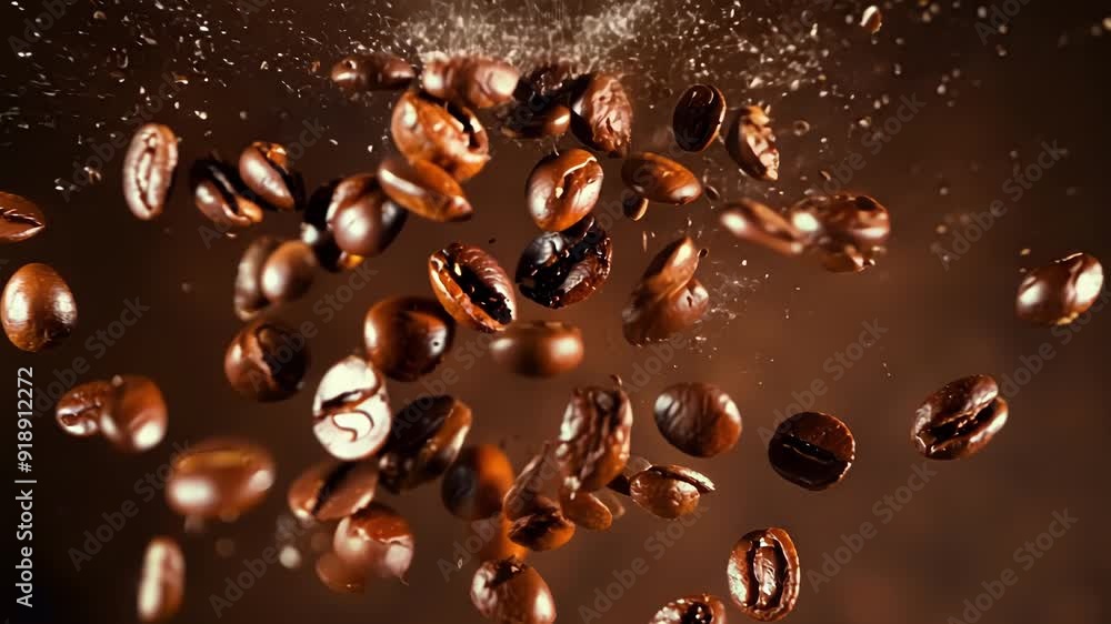 Coffee beans are falling gracefully, highlighting their rich textures and colors in a warm atmosphere. Coffee beans are falling gracefully, highlighting their rich textures and colors in a warm atmosphere.
