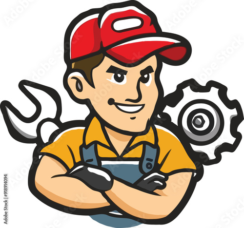 Mechanic cartoon logo design illustration white background