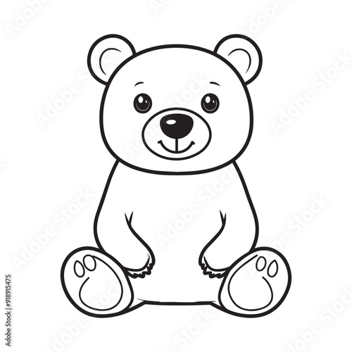 Bear Outline Design, Bear Clipart, Cute Bear illustration in black and white 