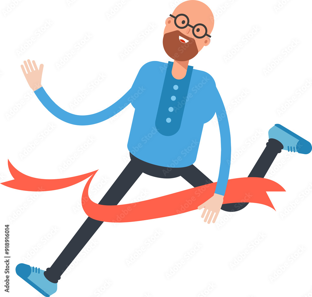 Bald Man Character Running at Finish Line
Bald Man Character Running at Finish Line
