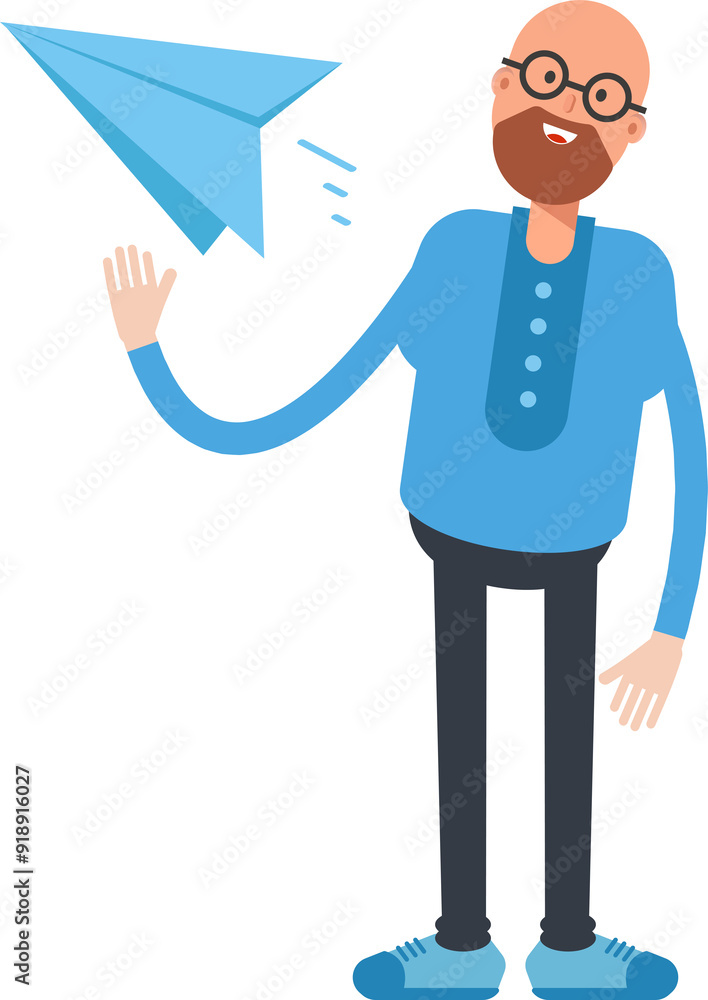 Bald Man Character Holding Paper Plane
Bald Man Character Holding Paper Plane