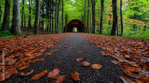 Avenue of dark-leaved copper beech trees, tunnel effect