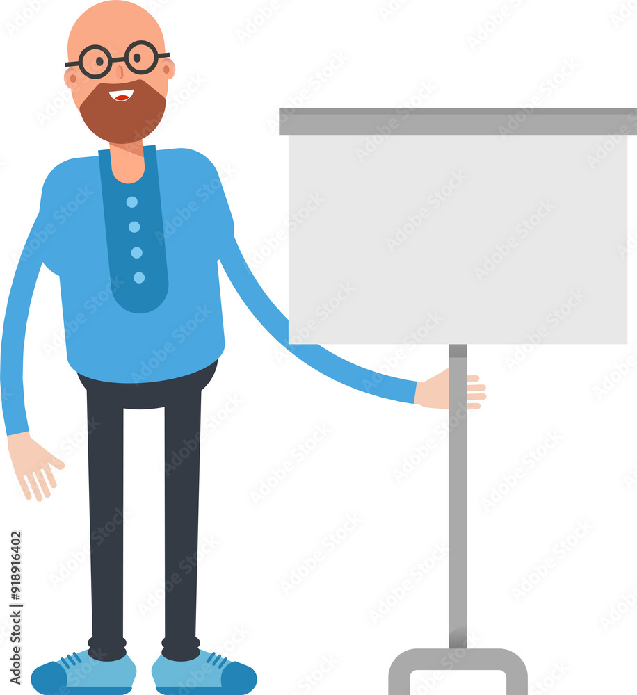 Bald Man Character Presenting Whiteboard
Bald Man Character Presenting Whiteboard