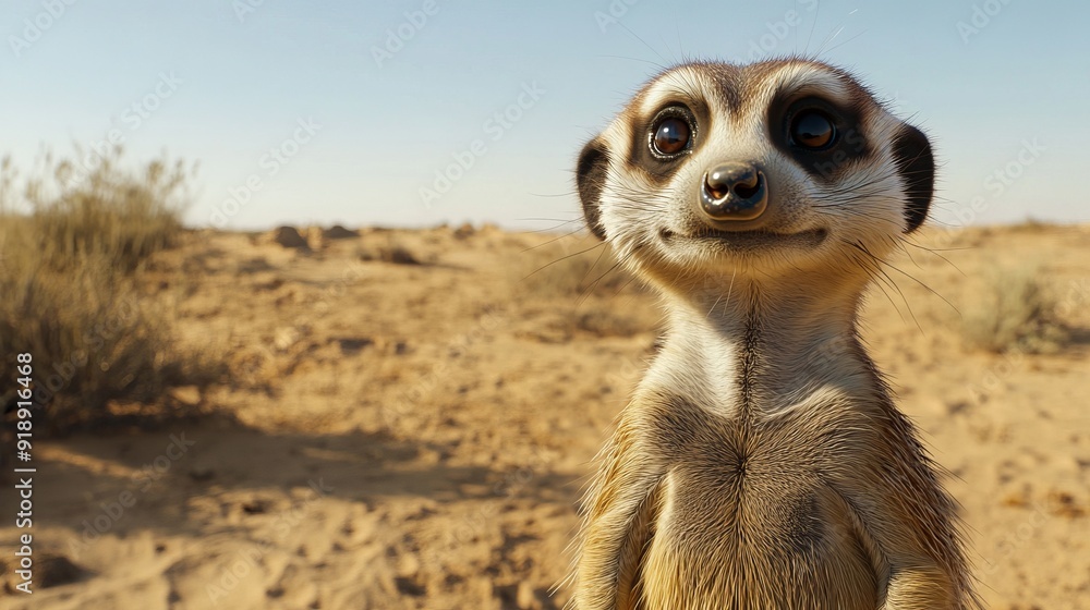 Fototapeta premium Curious Meerkat Stands Tall, Scanning Its Surroundings - Image Download