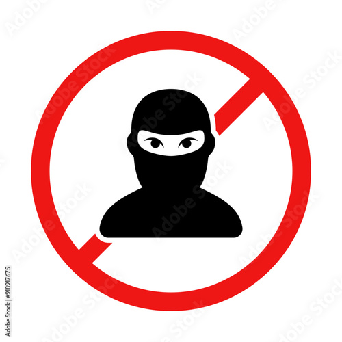 No Ski Mask Sign on White Background