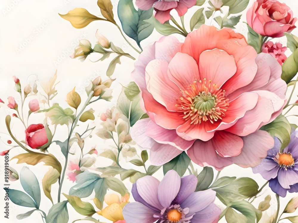 Fototapeta premium Flower Border Frame Watercolor Art