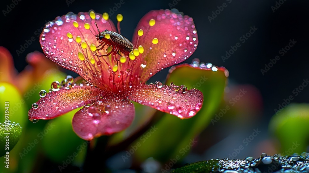 Close-up of drosera (sundew) with captured insect Close-up of drosera (sundew) with captured insect