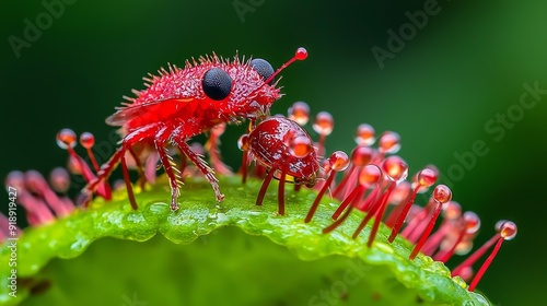 Close-up of drosera (sundew) with captured insect photo