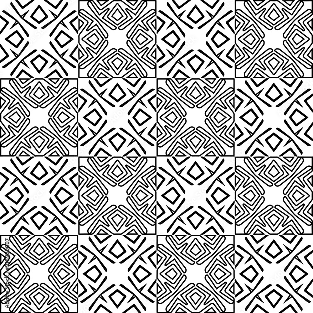 Fototapeta premium Vector pattern with symmetrical elements . Modern stylish abstract texture. Repeating geometric tiles from striped elements.Black and white pattern.