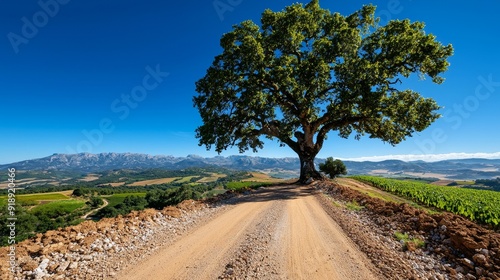 Cork oak tree with recently harvested bark, Portugal