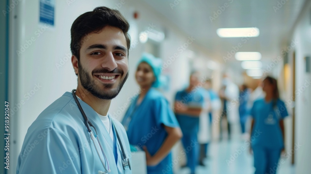 Portrait of smiling middle eastern man nurse in hospital Portrait of smiling middle eastern man nurse in hospital