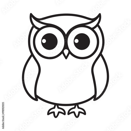 Owl Outline Design, Owl Clipart, Cute Owl illustration in black and white 