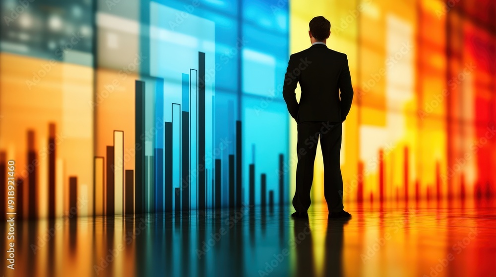 Clipart of a businessman standing with a bar graph. Clipart of a businessman standing with a bar graph.