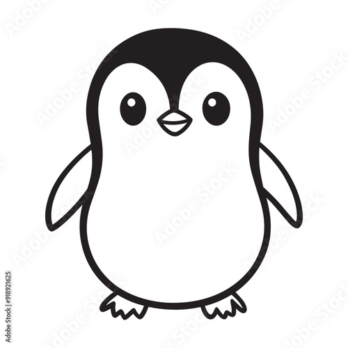 Penguin Outline Design, Penguin Clipart, Cute Penguin illustration in black and white 