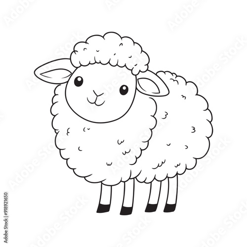 Sheep Outline Design, Sheep Clipart, Cute Sheep illustration in black and white 
