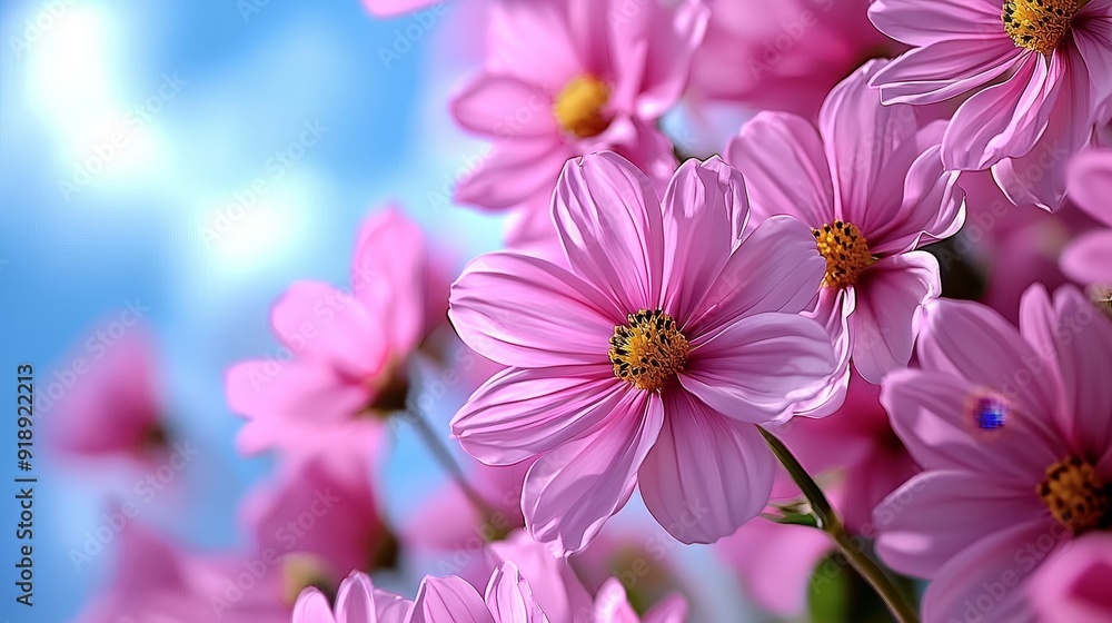Field of cosmos flowers swaying in breeze, pastel colors Field of cosmos flowers swaying in breeze, pastel colors