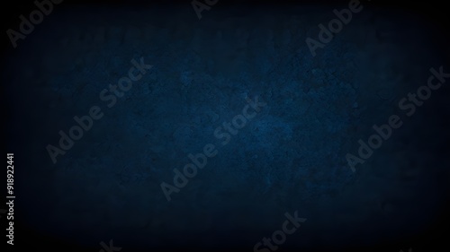 Dark grainy background, glowing blue abstract noise texture shape on black banner poster header backdrop, copy space. photo