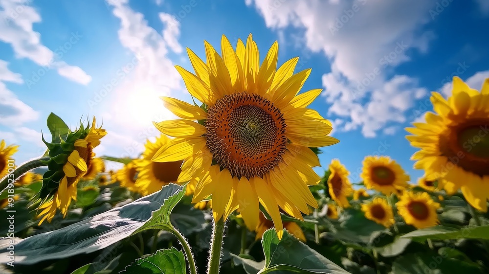 Field of sunflowers tracking the sun, time-lapse effect Field of sunflowers tracking the sun, time-lapse effect