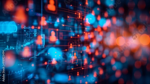 Wallpaper Mural Abstract digital network with people icons on blurred background, in the style of business concept for social media marketing or web design and development Torontodigital.ca