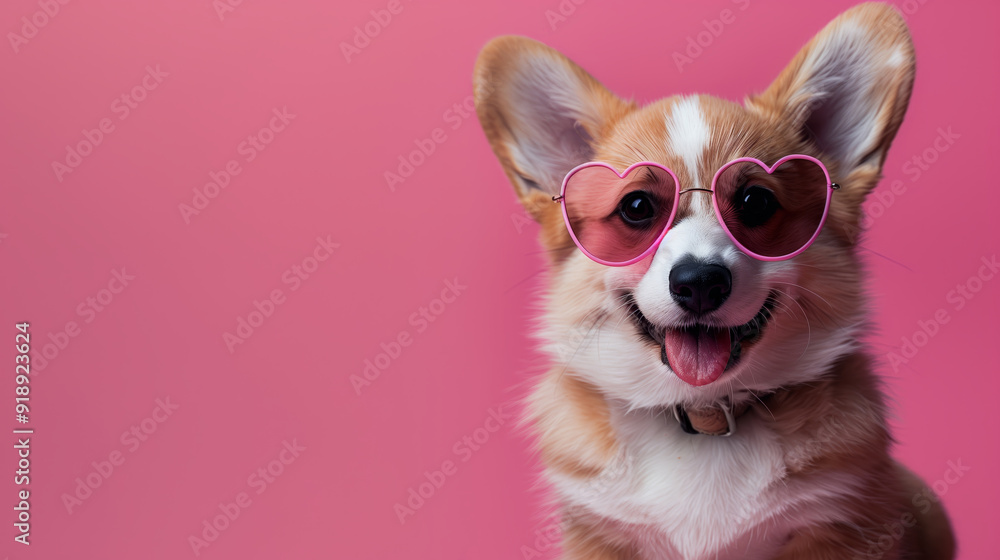 Cute corgi puppy wearing heart-shaped sunglasses Cute corgi puppy wearing heart-shaped sunglasses