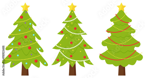 Set of christmas tree cute clipart printable flat illustration sticker 