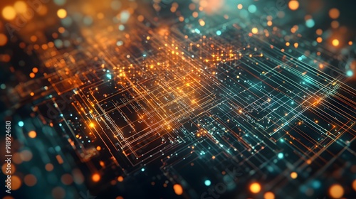 60. Futuristic abstract geomatics with layered shapes and digital light effects