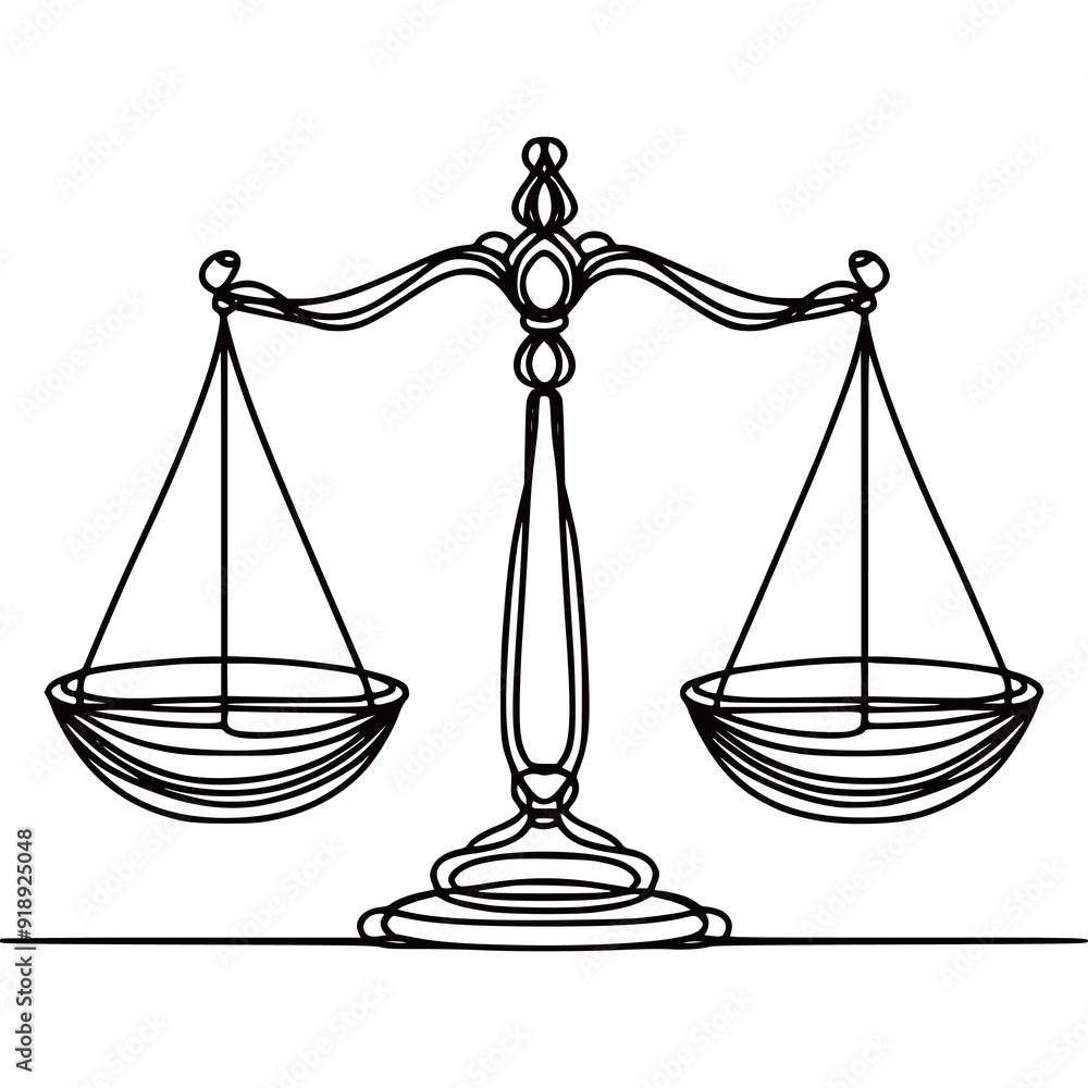 Continuous outline Brass Weight Scale Icon symbol simplified justice legal law vector illustrations on white background generated Ai Continuous outline Brass Weight Scale Icon symbol simplified justice legal law vector illustrations on white background generated Ai