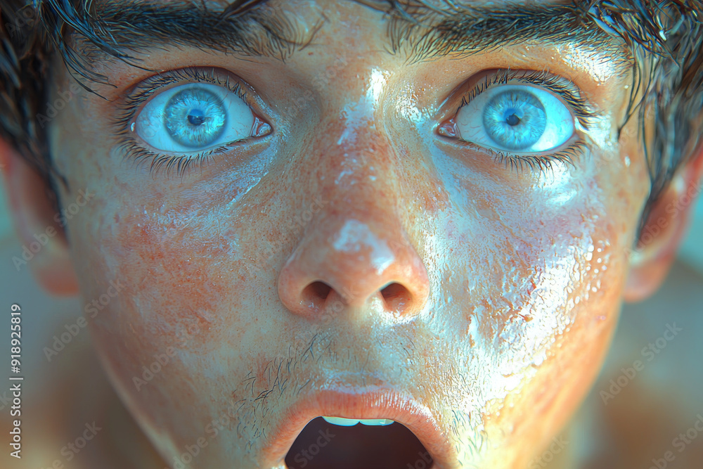 Shocked scared amazed cartoon character adult man male guy person portrait in 3d style design on light background. Human people feelings expression concept Shocked scared amazed cartoon character adult man male guy person portrait in 3d style design on light background. Human people feelings expression concept
