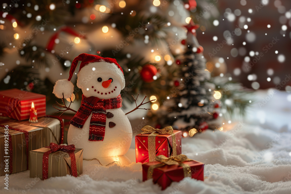Christmas greeting card with bright winter holiday snowman and New Year background Christmas greeting card with bright winter holiday snowman and New Year background