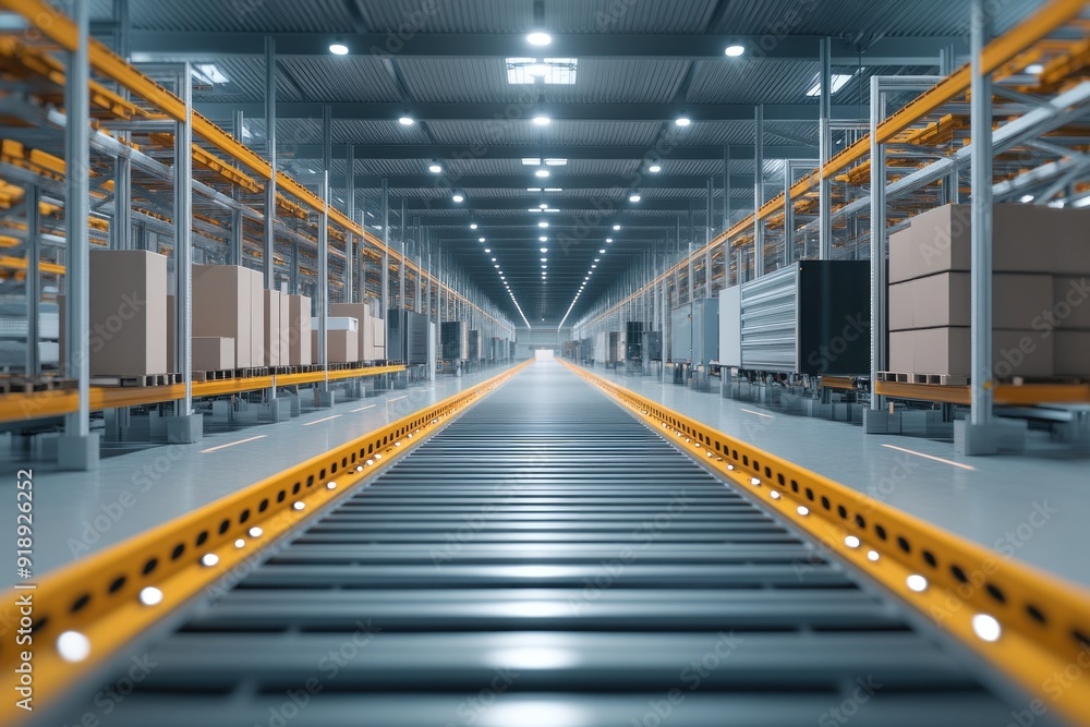 High-resolution 3D animation of a modern warehouse with advanced sorting and delivery systems in action. The image captures the efficiency and precision of the technology used in logistics with High-resolution 3D animation of a modern warehouse with advanced sorting and delivery systems in action. The image captures the efficiency and precision of the technology used in logistics with